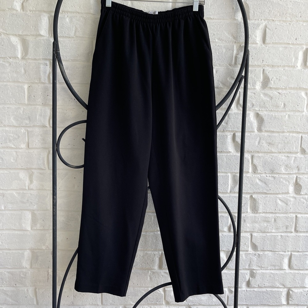Womens Size 8 Koret Black Slacks Pull On Pants Straight Leg elastic waist pocket